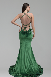 Feathered Embellished Mermaid Gown - LAROSABRIDE