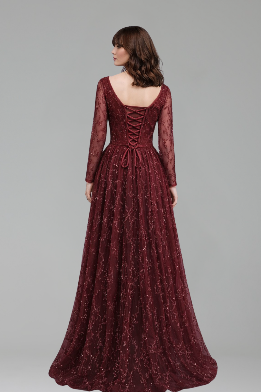 Beaded Long Sleeve Evening Dress - LAROSABRIDE