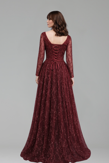 Beaded Long Sleeve Evening Dress - LAROSABRIDE