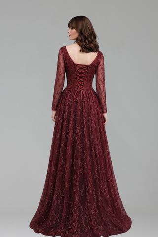 Beaded Long Sleeve Evening Dress - LAROSABRIDE