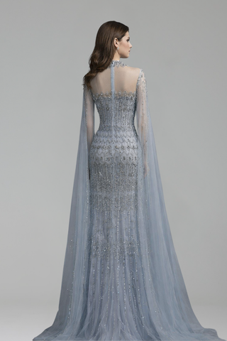 Beaded Evening Dress with Cape - LAROSABRIDE