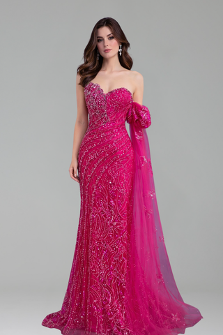 Strapless High-Split Beaded Mermaid Dress - LAROSABRIDE