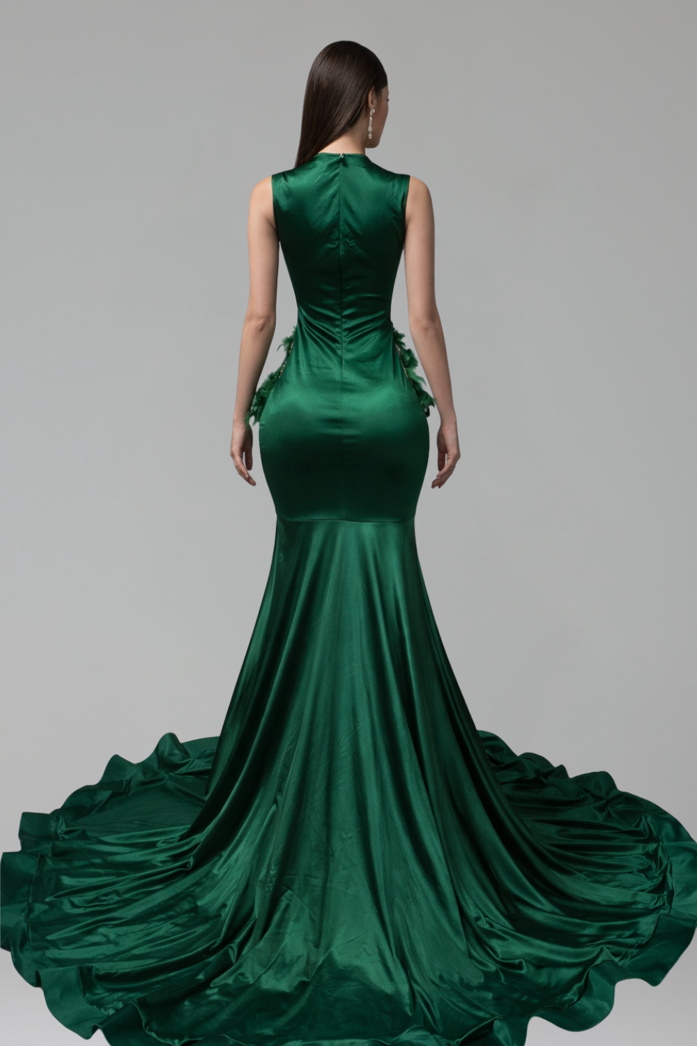Feathered Illusion Embellished Gown - LAROSABRIDE