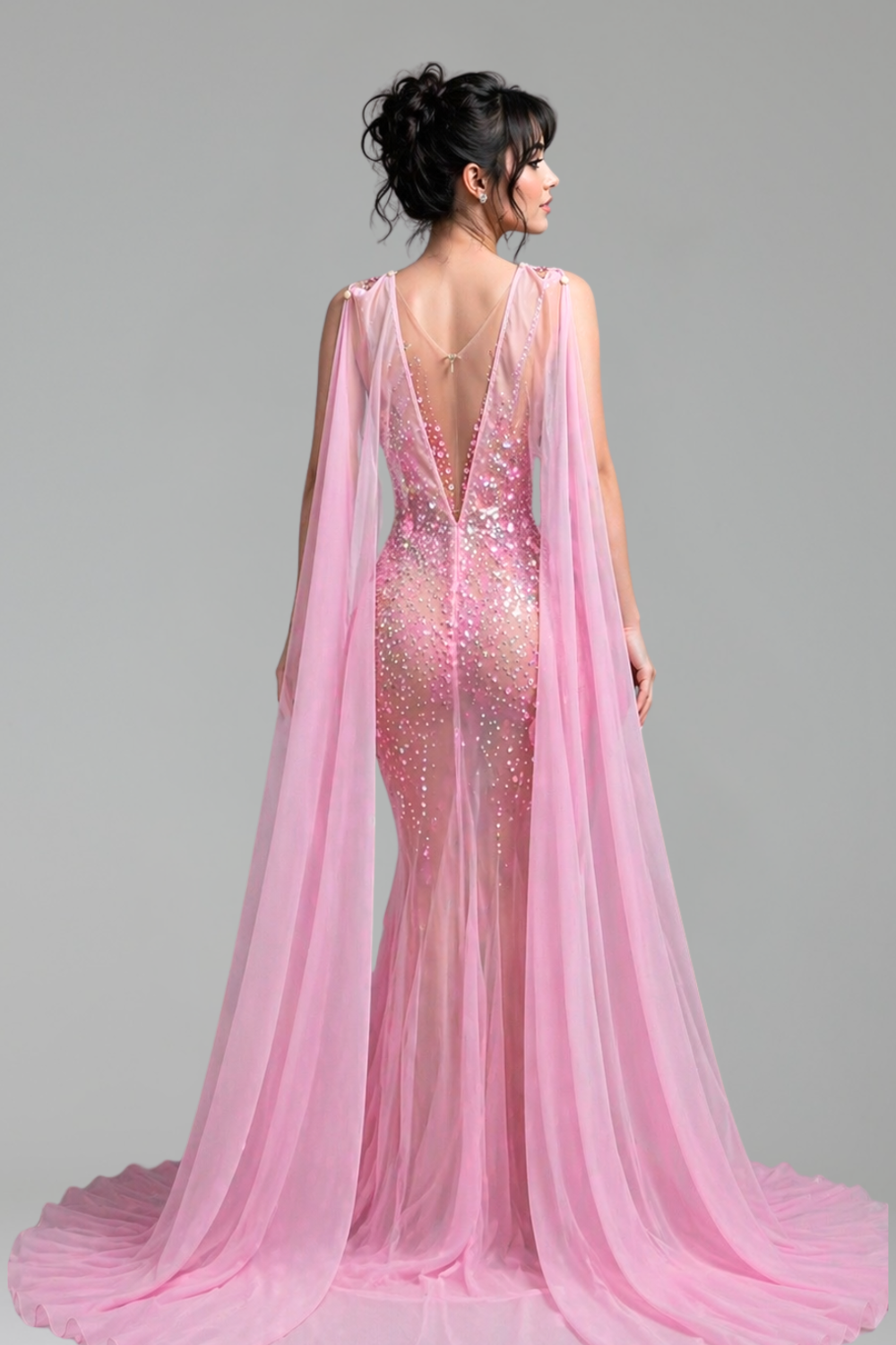 Crystal Embellished Illusion Mermaid Gown - LAROSABRIDE