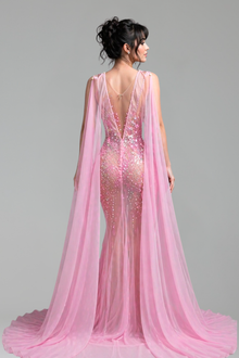 Crystal Embellished Illusion Mermaid Gown - LAROSABRIDE