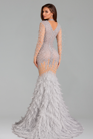 Emerald Crystal Feather Gown - LAROSABRIDE