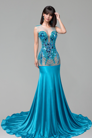 Crystal Embellished Sheer Bodice Gown - LAROSABRIDE