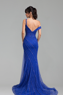 Beaded Mermaid Gown with Side Slit - LAROSABRIDE