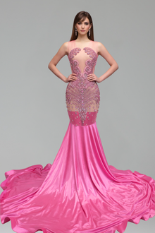 Illusion Embellished Mermaid Train Gown - LAROSABRIDE