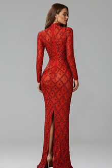 Embellished Illusion Bodycon Maxi Dress - LAROSABRIDE