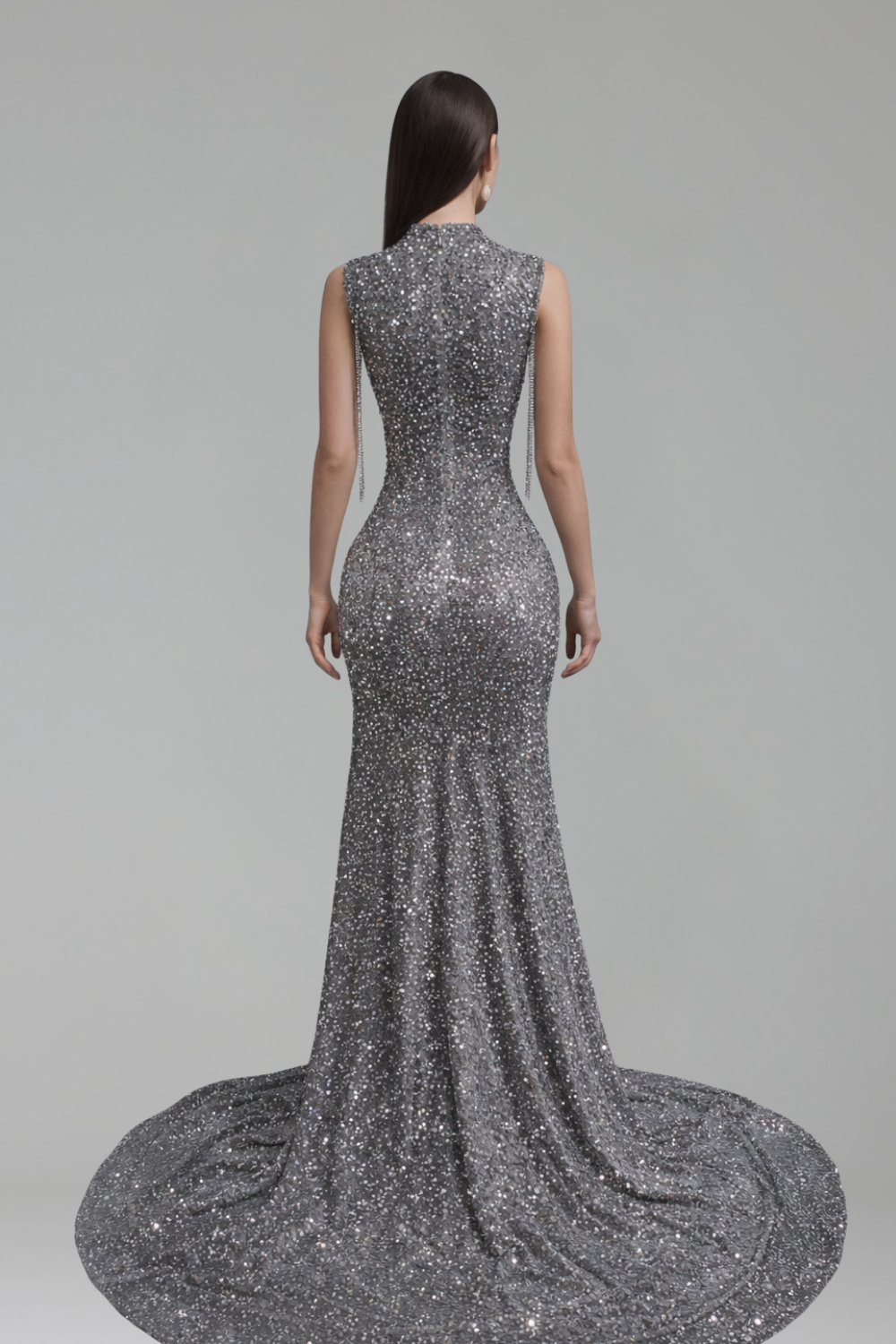 Crystal Embellished Illusion Slit Gown - LAROSABRIDE