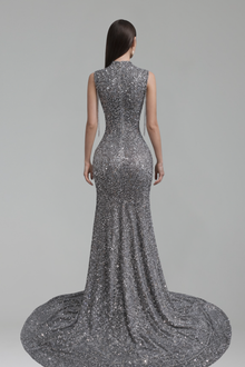 Crystal Embellished Illusion Slit Gown - LAROSABRIDE