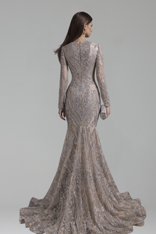 Long Sleeve Embellished Mermaid Gown - LAROSABRIDE