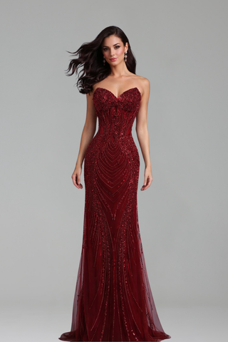 Beaded Strapless Mermaid Evening Dress - LAROSABRIDE