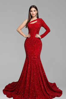 One Shoulder Sequin Mermaid Gown - LAROSABRIDE