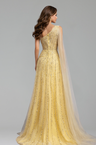 One Shoulder Beaded Evening Dress