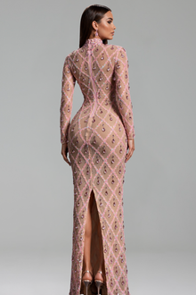 Embellished Illusion Bodycon Maxi Dress - LAROSABRIDE