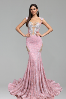 Illusion Embellished Cutout Mermaid Gown - LAROSABRIDE