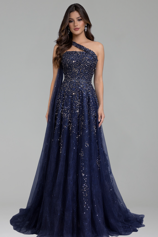 One-Shoulder Beaded Dress - LAROSABRIDE