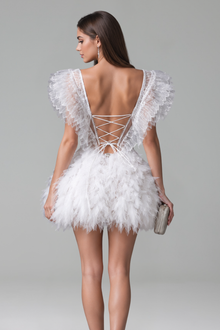 Ethereal Feather Petal Mini Dress - LAROSABRIDE