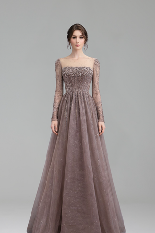 Long-Sleeve Sparkly A-Line Dress - LAROSABRIDE