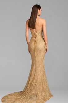 Hooded Beaded Sheath Evening Gown - LAROSABRIDE
