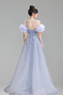 A-Line Evening Dress with Ruffle Sleeves - LAROSABRIDE