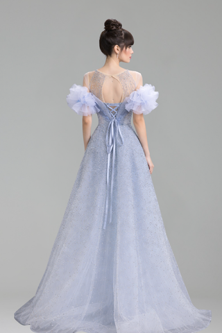 A-Line Evening Dress with Ruffle Sleeves - LAROSABRIDE
