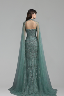Beaded Mermaid Cape Dress - LAROSABRIDE
