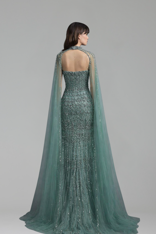 Beaded Mermaid Cape Dress - LAROSABRIDE