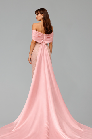 Beaded Mermaid Satin Evening Dress - LAROSABRIDE