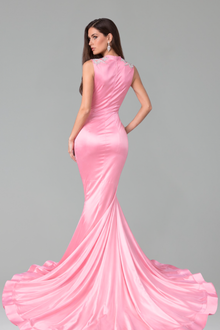 Embellished Deep V Mermaid Gown - LAROSABRIDE