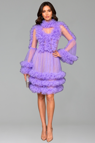 Ruffled Sheer Tiered Tulle Mini Dress - LAROSABRIDE