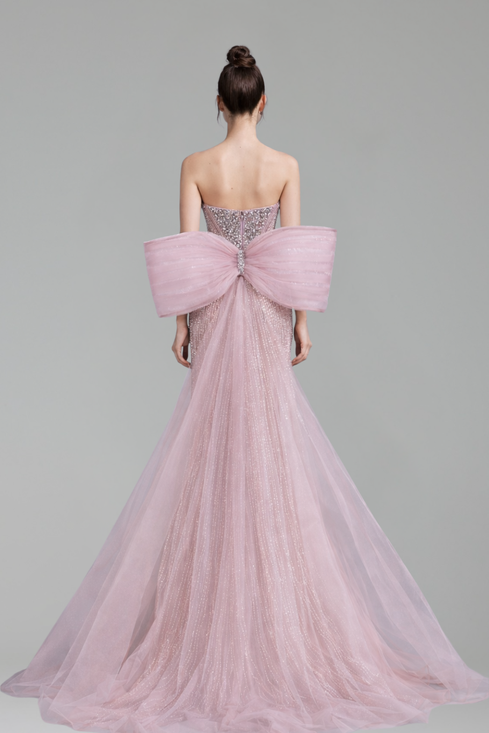 Pink Mermaid Dress Big Bow Backless - LAROSABRIDE