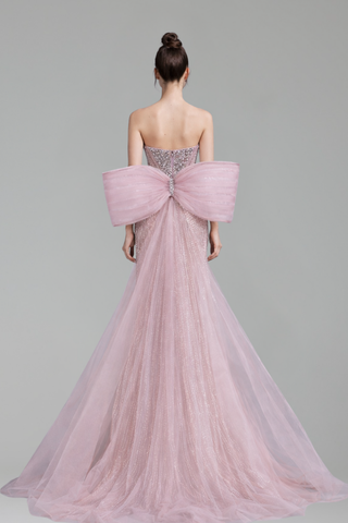 Pink Mermaid Dress Big Bow Backless - LAROSABRIDE