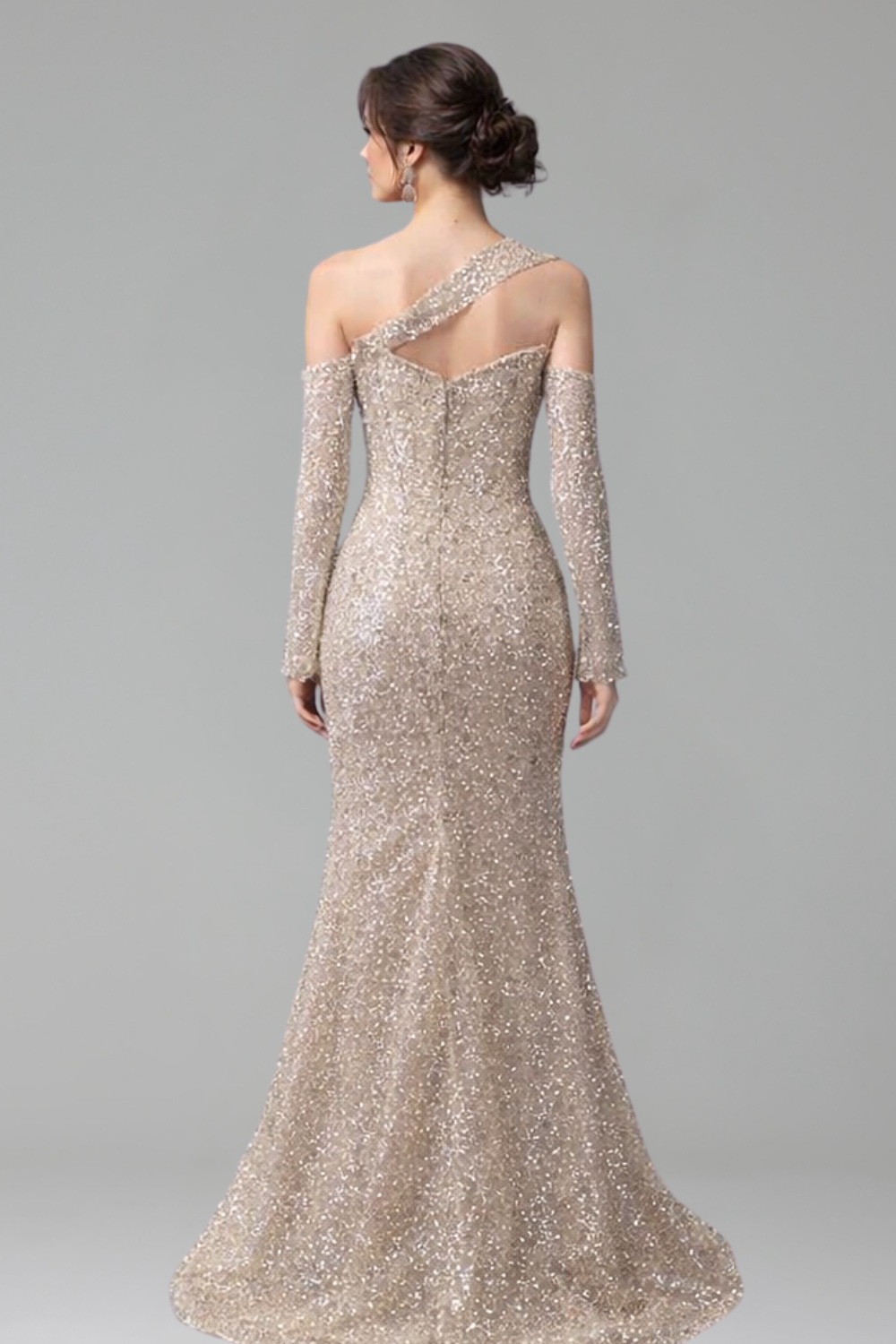 One-Shoulder Beaded Mermaid Gown - LAROSABRIDE