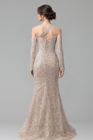 One-Shoulder Beaded Mermaid Gown - LAROSABRIDE
