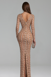 Crystal Mesh Column Maxi Dress - LAROSABRIDE