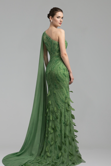 One-Shoulder Leaf Gown-Larosabride