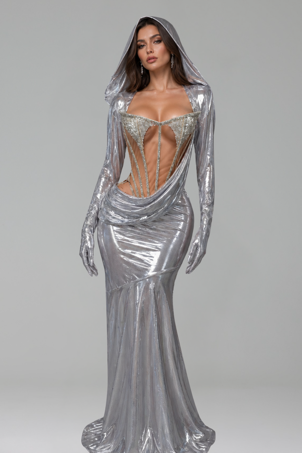 Crystal Corset Cutout Gown - LAROSABRIDE