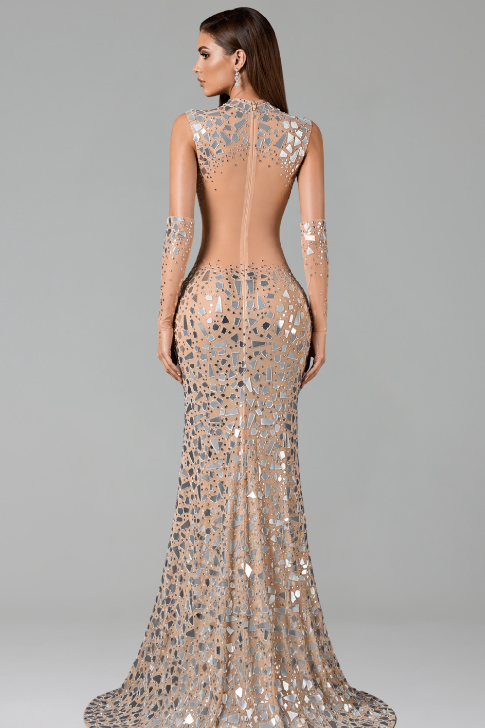 Gold Mirror Embellished Sheath Gown - LAROSABRIDE