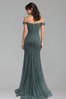 Off Shoulder Pearl Mermaid Dress - LAROSABRIDE