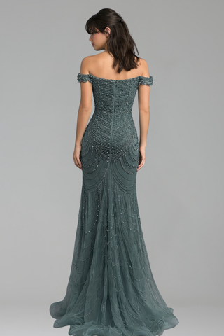 Off Shoulder Pearl Mermaid Dress - LAROSABRIDE