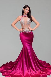 Choker Illusion Satin Mermaid Gown - LAROSABRIDE