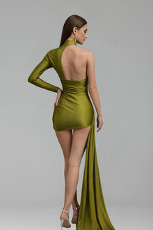 One Sleeve Draped Cutout Mini Dress - LAROSABRIDE