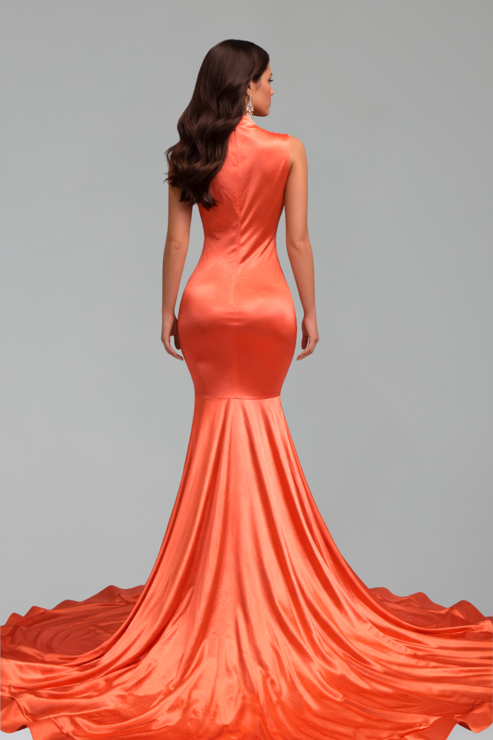 Illusion Plunge Satin Mermaid Gown - LAROSABRIDE