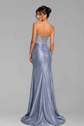 Beaded Mermaid High Split Gown