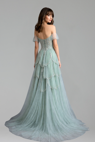 Off Shoulder Beaded A-Line Dress - LAROSABRIDE