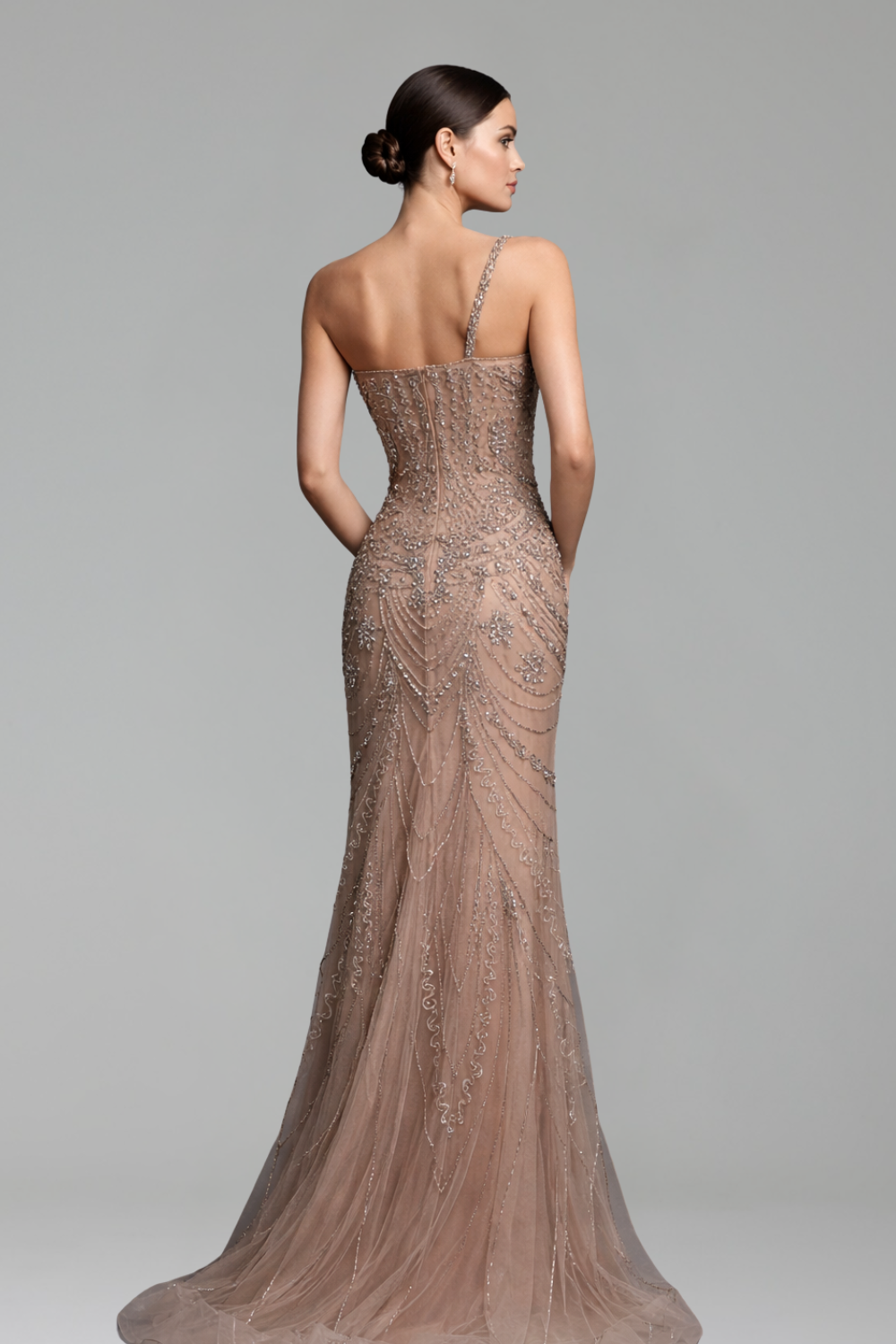 One-Shoulder Beaded Evening Dress-Larosabride