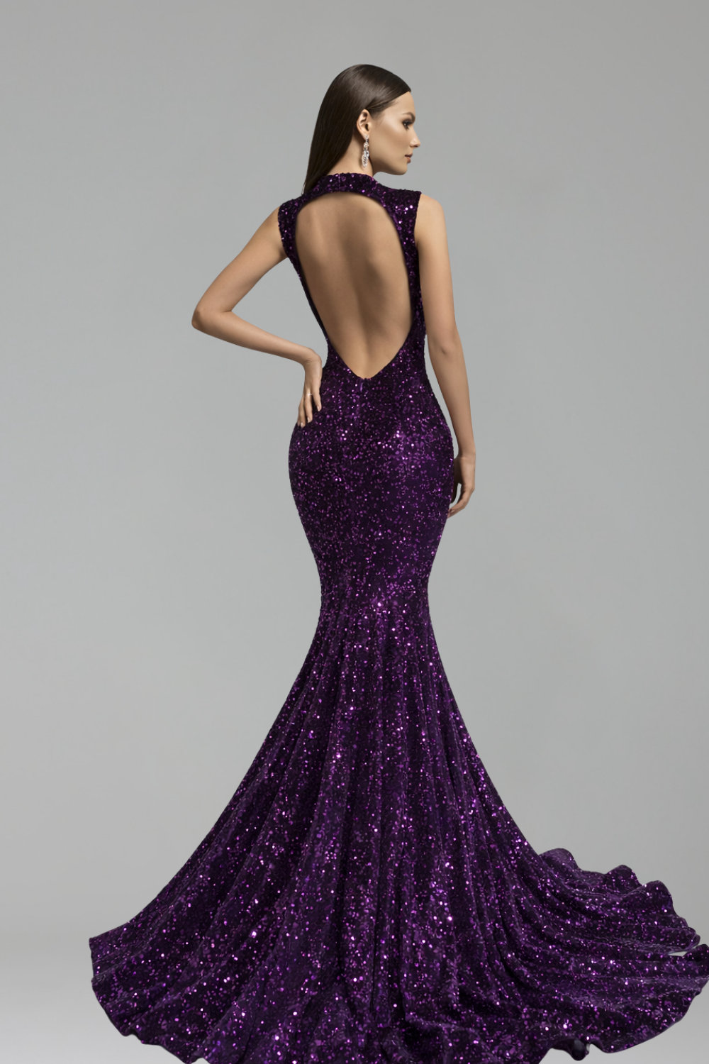 Sequin Illusion Plunge Mermaid Gown - LAROSABRIDE
